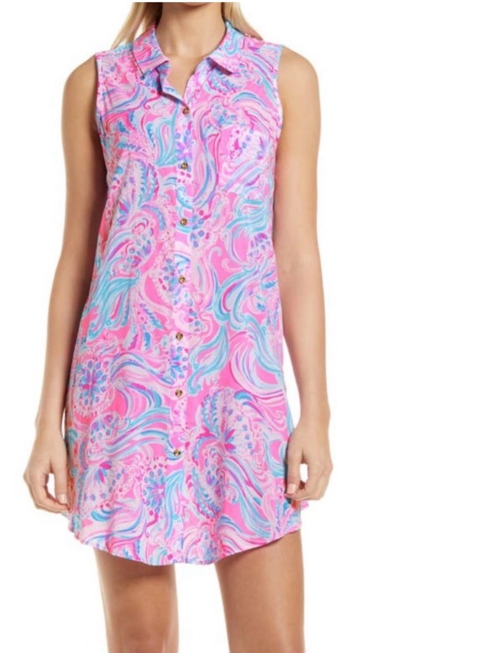Lilly Pulitzer Natalie Coverup  Shirt Dress Prosecco Pink Don’t Be Jelly